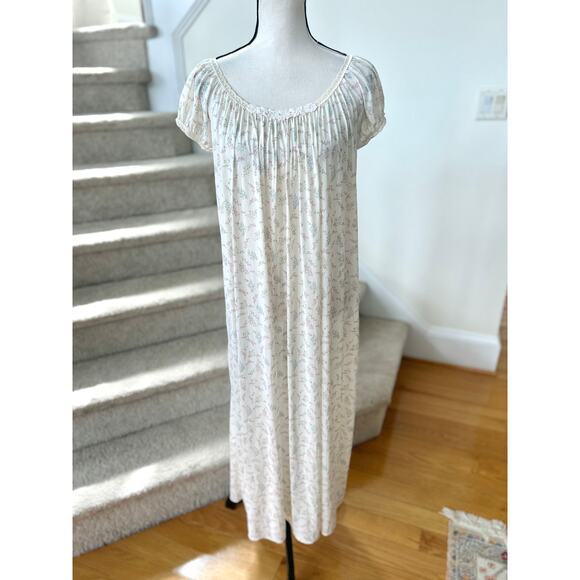 Vintage Elaine Regency Cream White Ditzy Floral Cap Sleeve Lace Nightgown - Picture 1 of 6